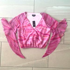 Bebe Flair Sleeve Chiffon V-Cut Blouse